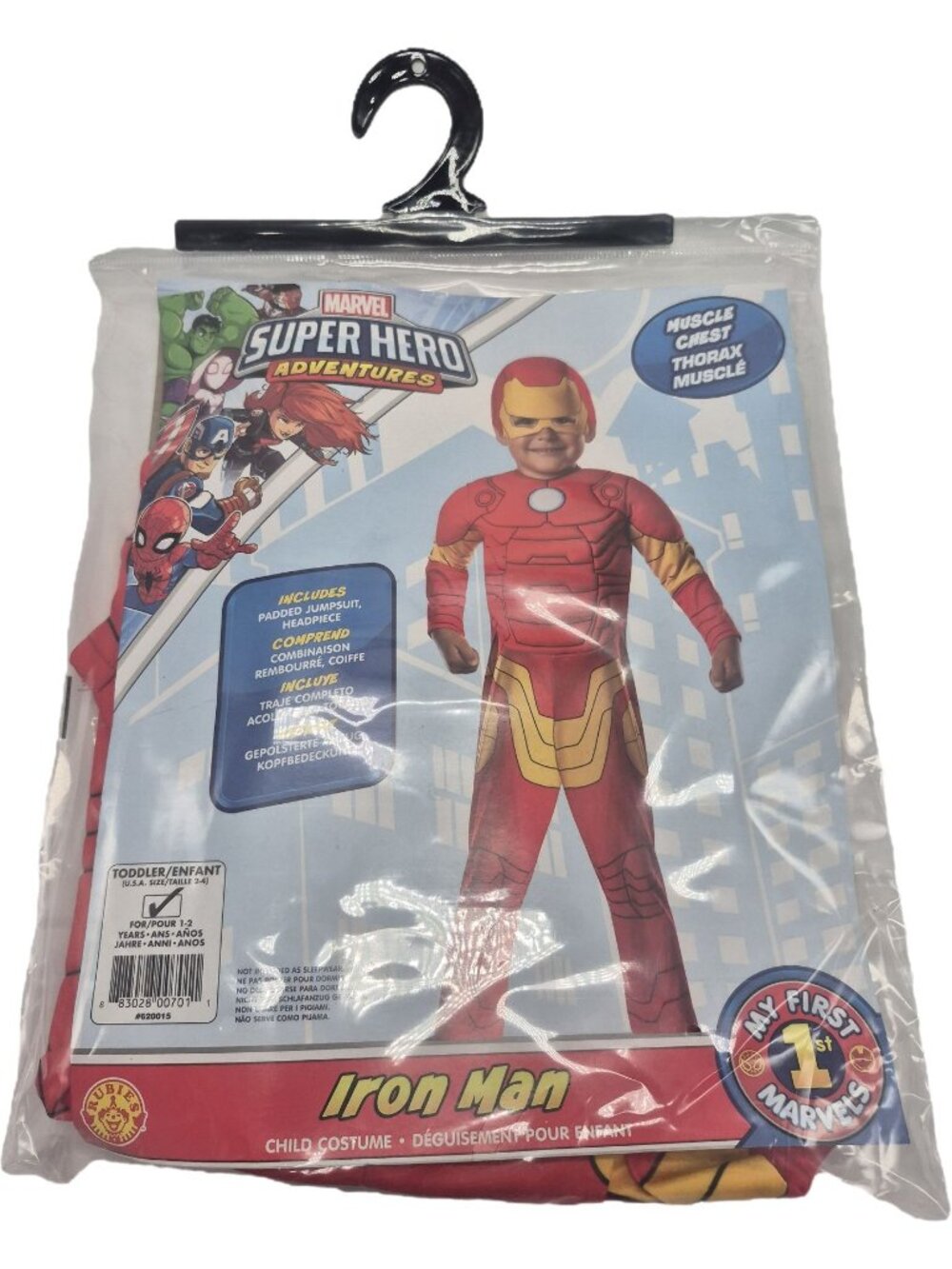Marvel Super Hero Iron Man Toddler Costume Padded Chest Headpiece 2T-4T Rubies